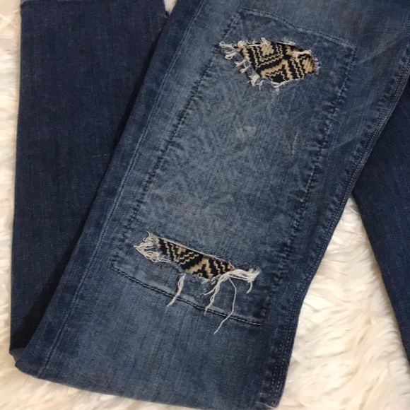 Hudson Distressed Patch Skinny Jeans - Picture 2 of 10